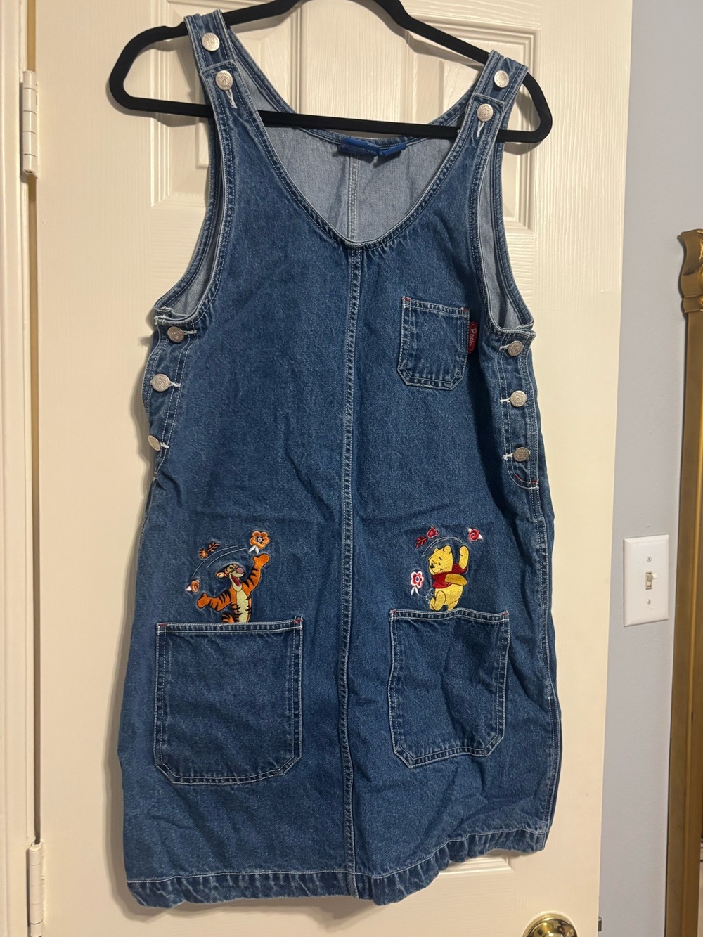 Denim Overalls Dress with Winnie the Pooh & Tigger Embroidery - Blue - Picture 7 of 8